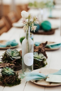 frosted glass table name bottles