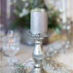 silver candle holder & lace runner